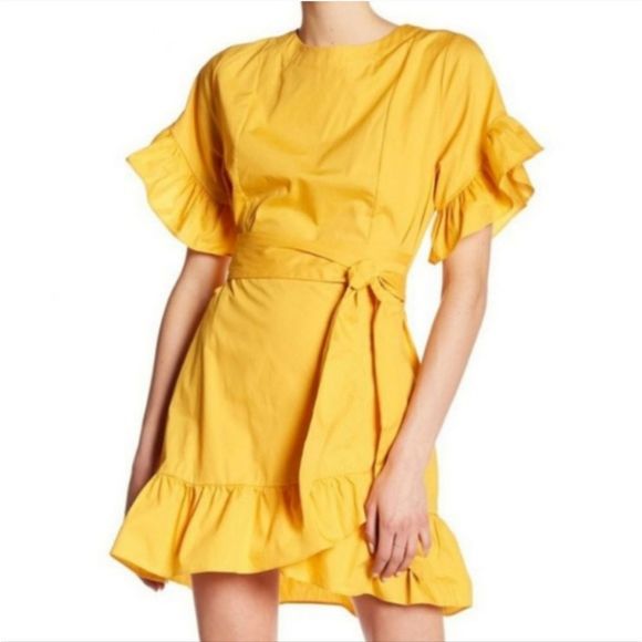 Socialite Mustartd Yellow Wrap Ruffle Dress size XL - Picture 1 of 8
